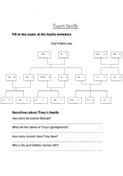 English Worksheet: Family membres; tree (questions) + quiz