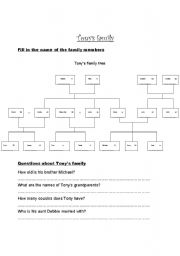 English worksheet: Family membres; tree (questions) + quiz