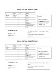 English worksheet: What do you want to do?
