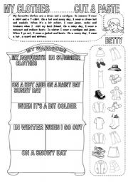 English Worksheet: MY CLOTHES CUT & PASTE (2)