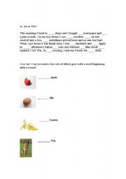 English Worksheet: A, An or The?