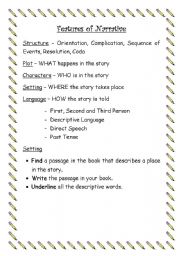 English Worksheet: Features of Narrative