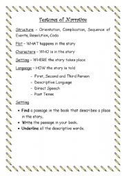 English worksheet: Features of Narrative