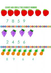 English Worksheet: COUNT AND CIRCLE THE CORRECT NUMBER