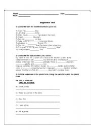 English worksheet: beginners test