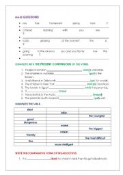 English worksheet: present continuous & comparatives