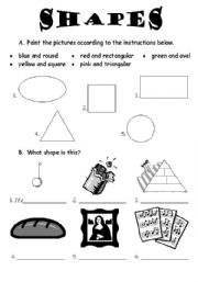 English worksheet: shapes and colours