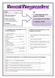 English Worksheet: Present Progressive (Continuous) - 3 pages