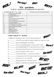 English Worksheet: Wh-questions for conversation and practice