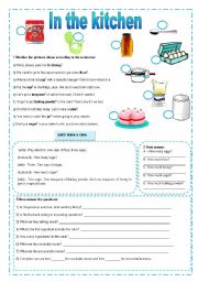 English Worksheet: In the kitchen - vocabulary, grammar and exercises