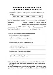 English Worksheet: Activities present simple and present continuous