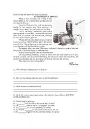 English Worksheet: My experience abroad - Reading (Simple past)