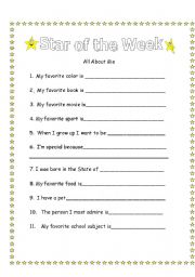 English Worksheet: All about me