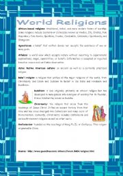 English Worksheet: World Religions - Part 1