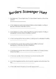 English worksheet: Borders book store scavenger hunt