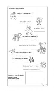 English worksheet: COLOUR THE ANIMALS