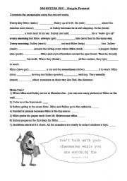 English Worksheet: MOVIE: MONSTERS INC.