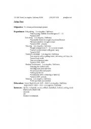 English Worksheet: Sample Resume