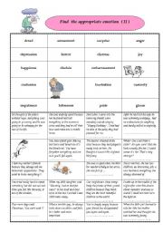 English Worksheet: Find the appropriate emotions II 