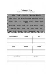 English worksheet: word categories