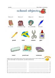English Worksheet: school objects