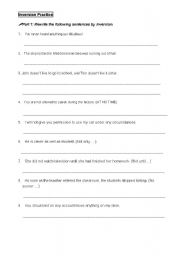 English Worksheet: Inversion (Part  2)