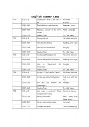 English worksheet: English Camp Lesson Plan Details