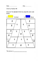 English Worksheet: Alphabet Color By Number: A