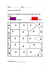 English Worksheet: Alphabet Color by Number: B