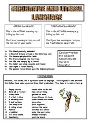 figurative and literal language esl worksheet by 5312