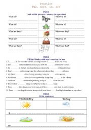 English Worksheet: Was/ were/ is/ are