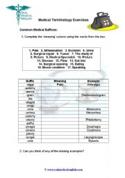 English Worksheet: 4. Medical Terminology - Suffixes