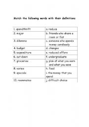 English worksheet: vocab -money