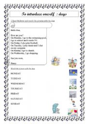 English Worksheet: Days of the week: reading activty 
