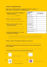 English Worksheet: Giving Directions Worksheet