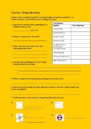 English worksheet: Giving Directions Worksheet