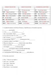 English Worksheet: Subject Pronouns, Object Pronouns and Possessive Adjectives