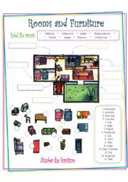 English Worksheet: Rooms and Furniture (House)