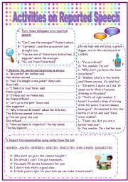 English Worksheet: Activities on reported speech