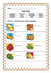 English Worksheet: VEGETABLES