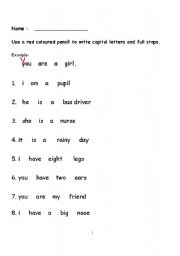 English worksheet: Punctuation Practice 1a