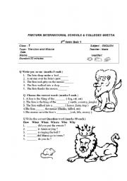 English Worksheet: mouse and loin stroy