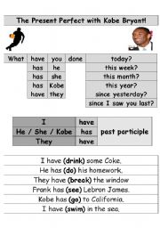 English Worksheet: The present perfect with Kobe