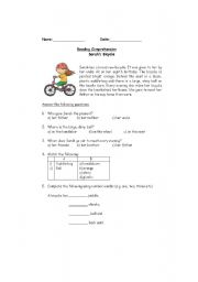 English Worksheet: Sarahs bicycle- Reading comprehension