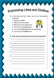 English worksheet: Expressing Likes and Dislikes