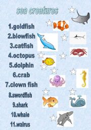 sea creatures - ESL worksheet by Adva