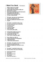 English Worksheets Song Jackson 5 S I Want You Back Infinitives