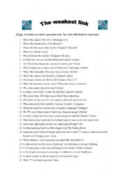English Worksheet: The weakest Link - Questionnaire