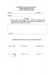 English worksheet: math, multiplication divison worksheet