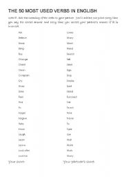 English worksheet: THE 50 MOST USED VERBS IN ENGLISH GAME!